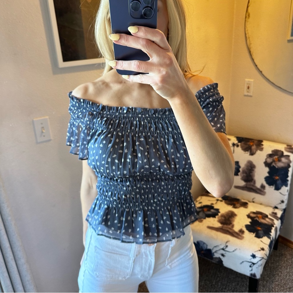 Abercrombie & Fitch Blue Off-The-Shoulder Blouse
